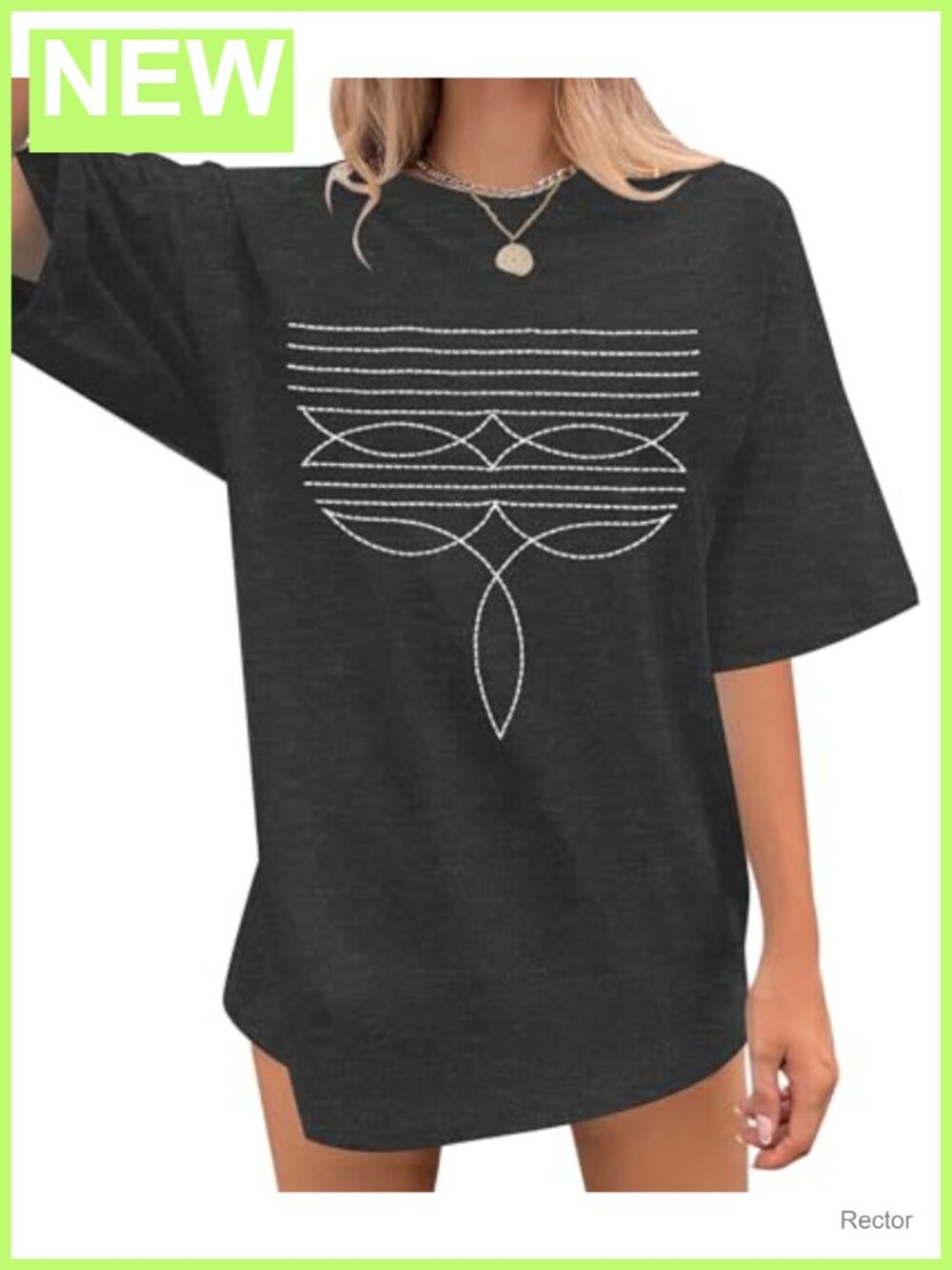 Western Boot Stitch Embroidery Women's Oversized Tee Short Sleeve